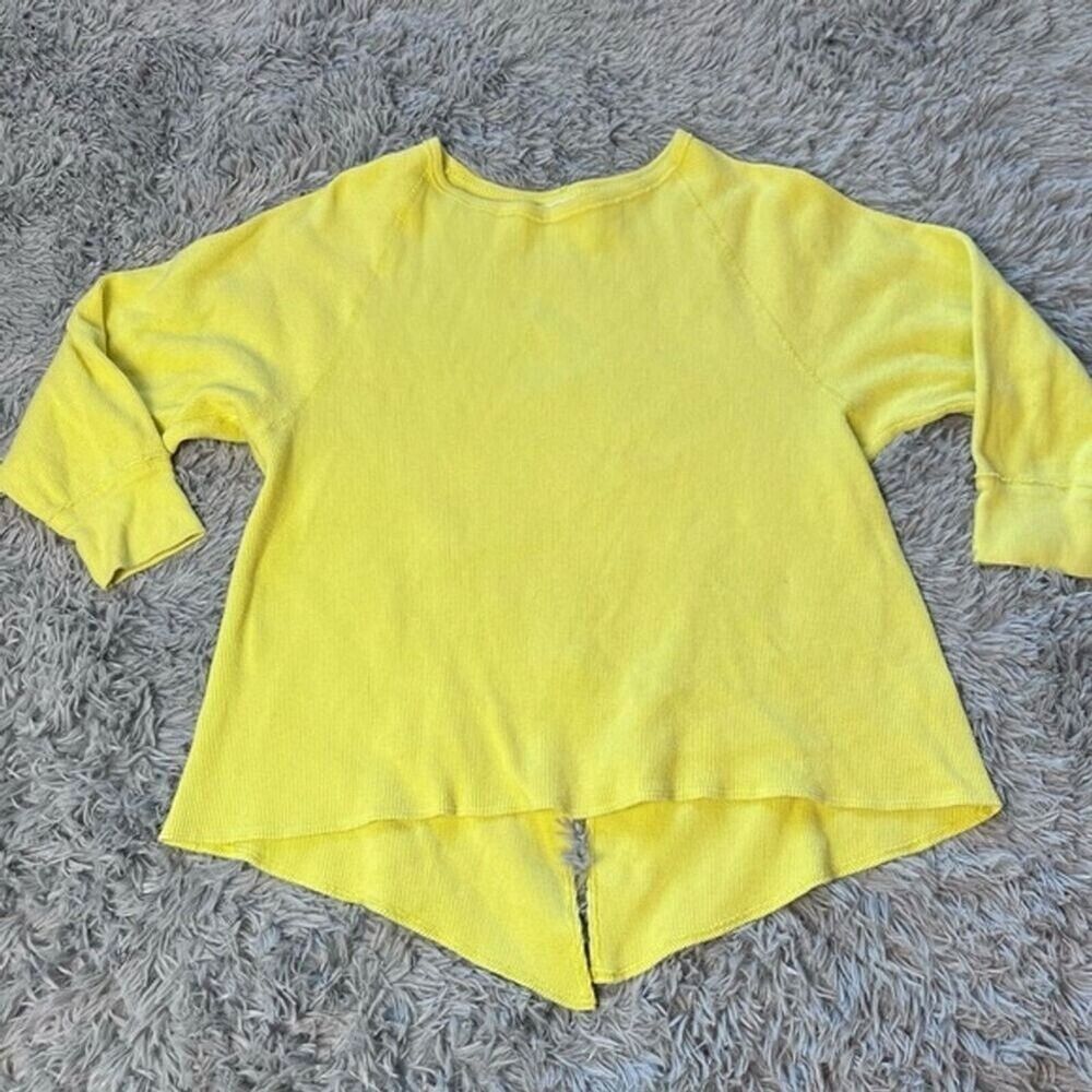 We The Free Thermal Pullover Neon Yellow Size Medium Tie Back Casual Boho Bright